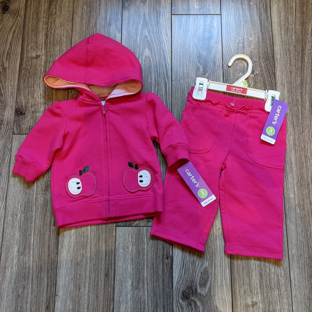 NWT Baby Girl (3M) - CARTER'S 2pcs. Apple Hoodie Set